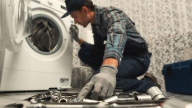 choosing the right tool plumber repairing washing machine picture id1170038003
