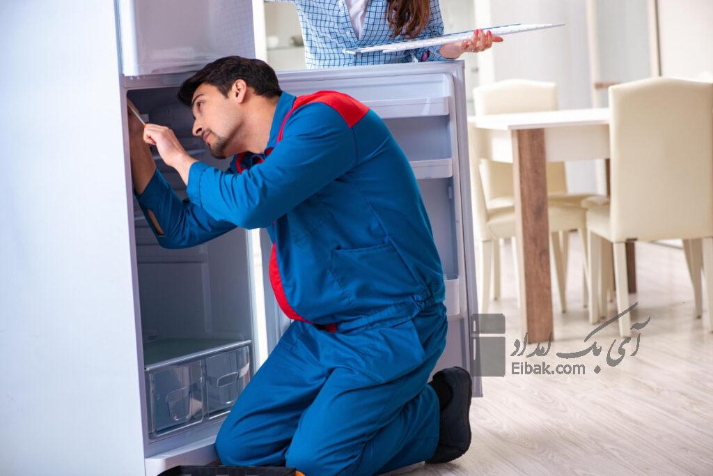man repairing fridge with customer 1 1024x683 1